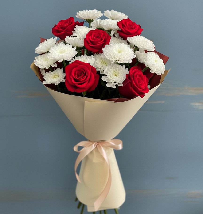 Букет цветов из: Розы и Хризантемы в Шарлык