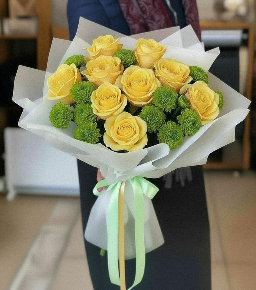 Букет цветов из: Хризантемы и Розы в Шарлык