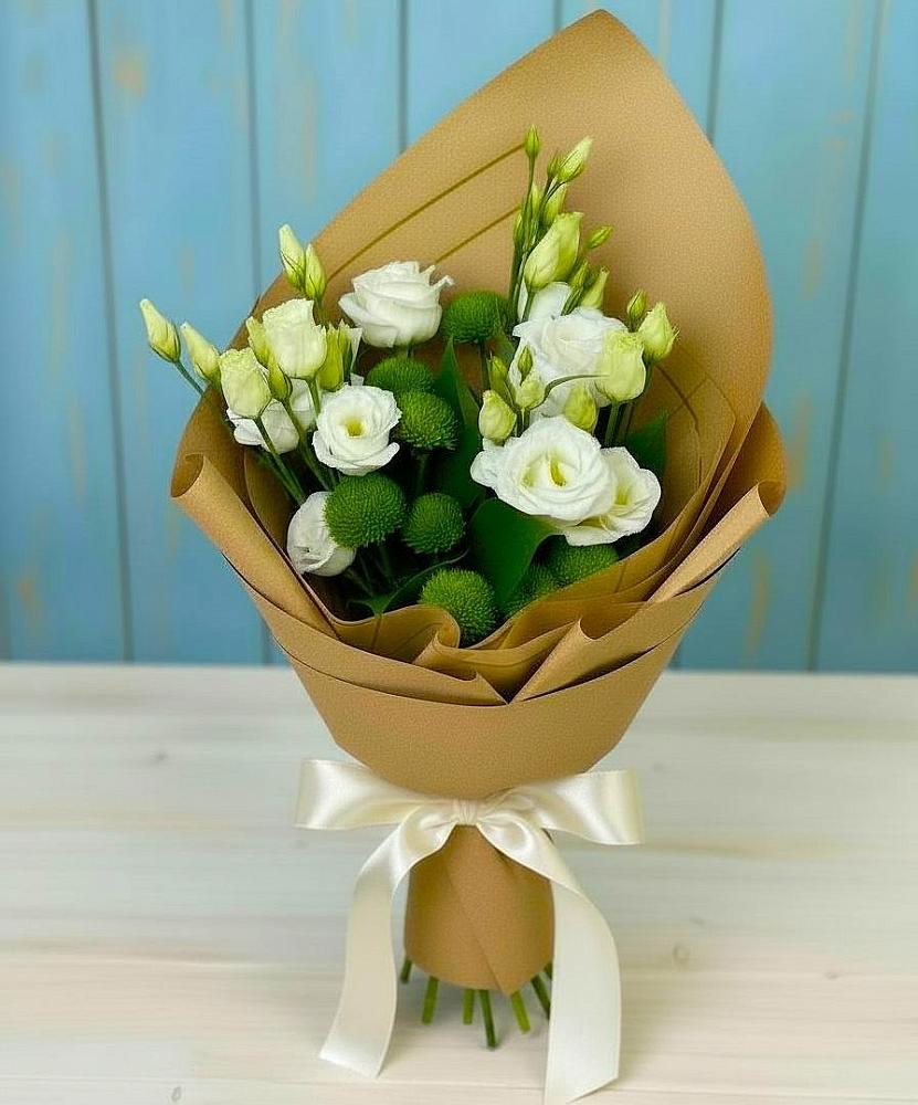 Букет цветов из: Хризантемы и Лизиантусы в Шарлык