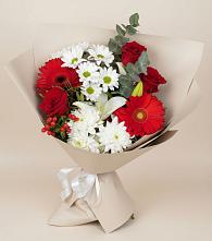Букет цветов из:  Розы, Хризантемы, Герберы и Лилии в Шарлык
