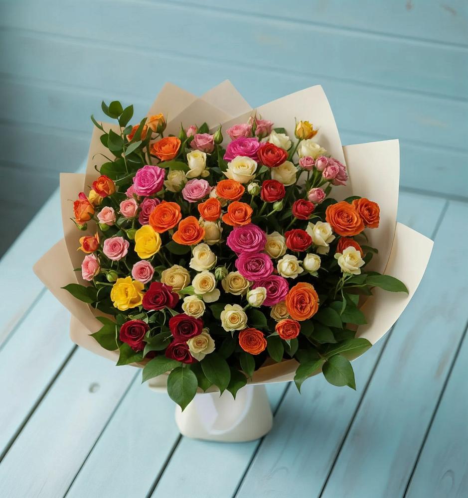 Букет Микс из разноцветных кустовых роз в Шарлык