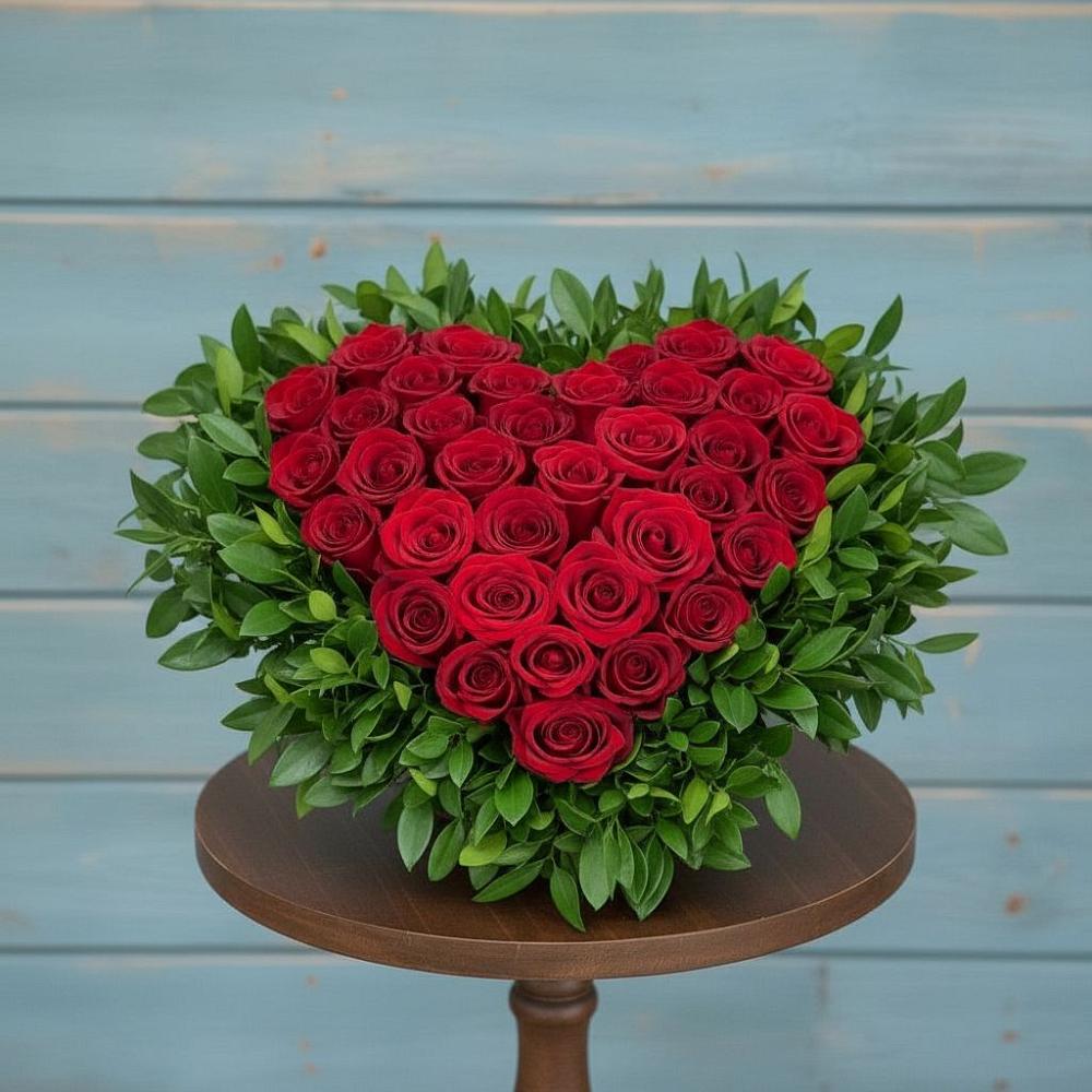 Цветочная композиция из Розы в виде сердца в Шарлык