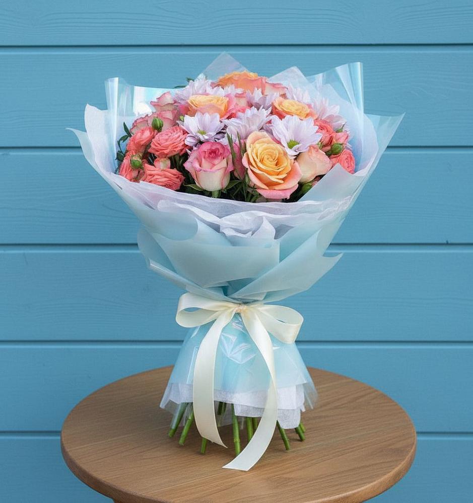 Букет цветов из: Хризантемы и Розы в Шарлык