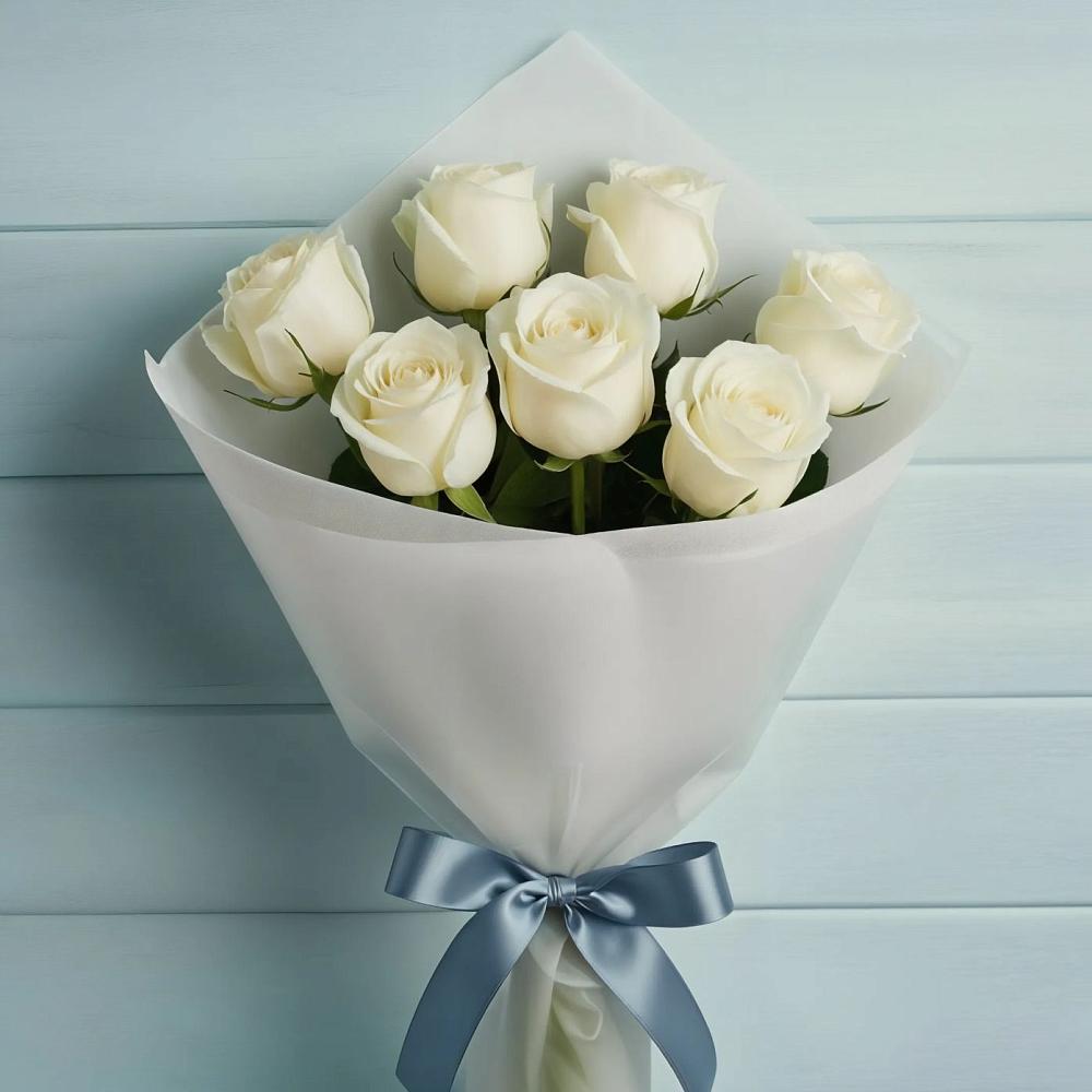 Букет 7 Белых роз Эдлесс Лав в Шарлык